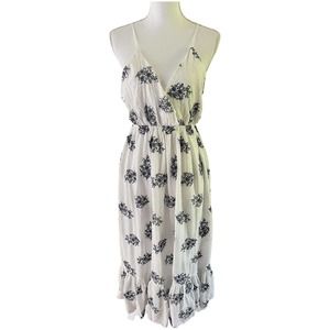 Blue Life White Embroidered Bohemian Style Cottagecore Midi Dress Size Medium